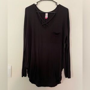 No Boundaries Black V-Neck Women's Top with Strappy Detail